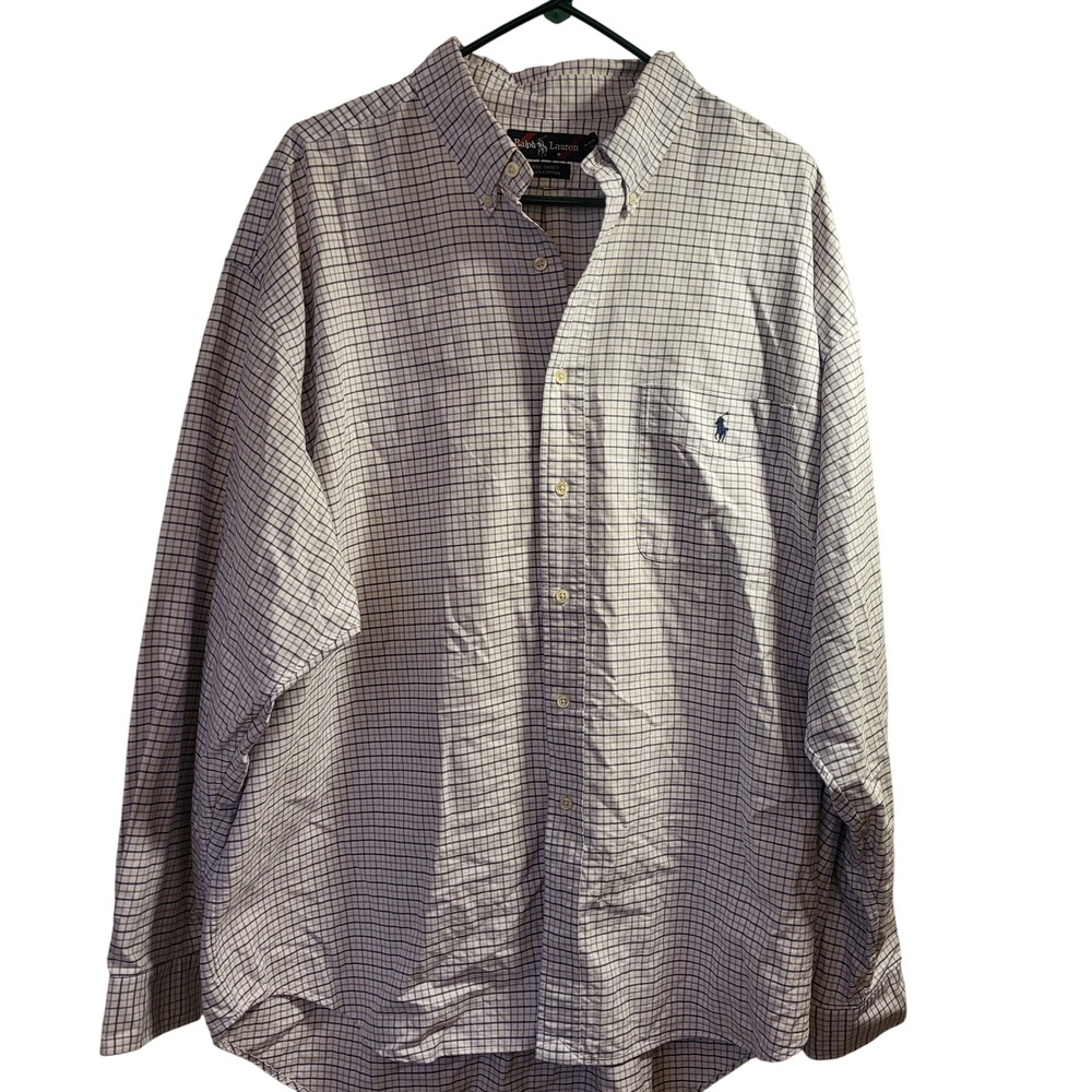Ralph Lauren Big Shirt Men's Button‎ Down Plaid Long Sleeve Cotton Casual